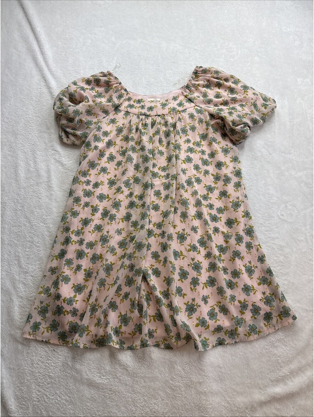Poppies and Roses Girls L Dress Pink Floral Multi Flowers  Shine metallic Lined